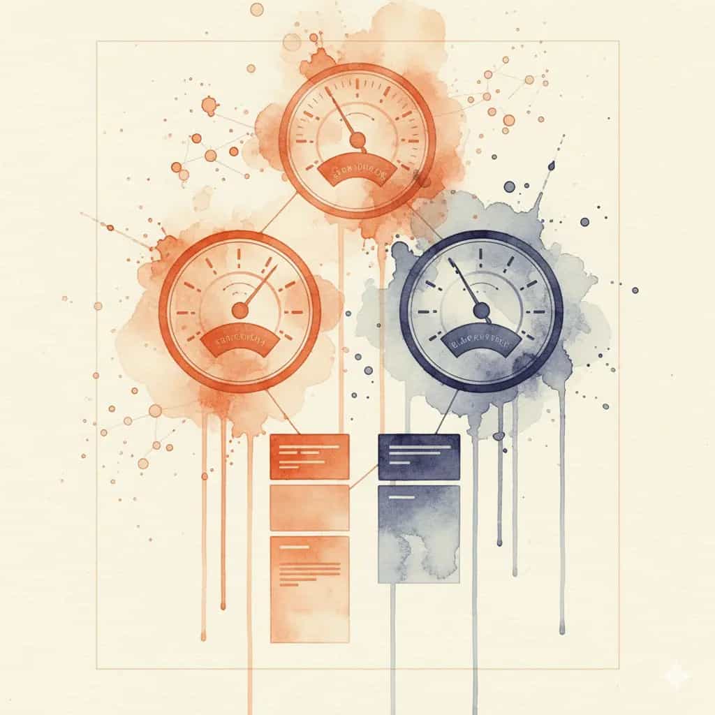 Abstract watercolor visualization of reputation monitoring dashboard with scattered data points