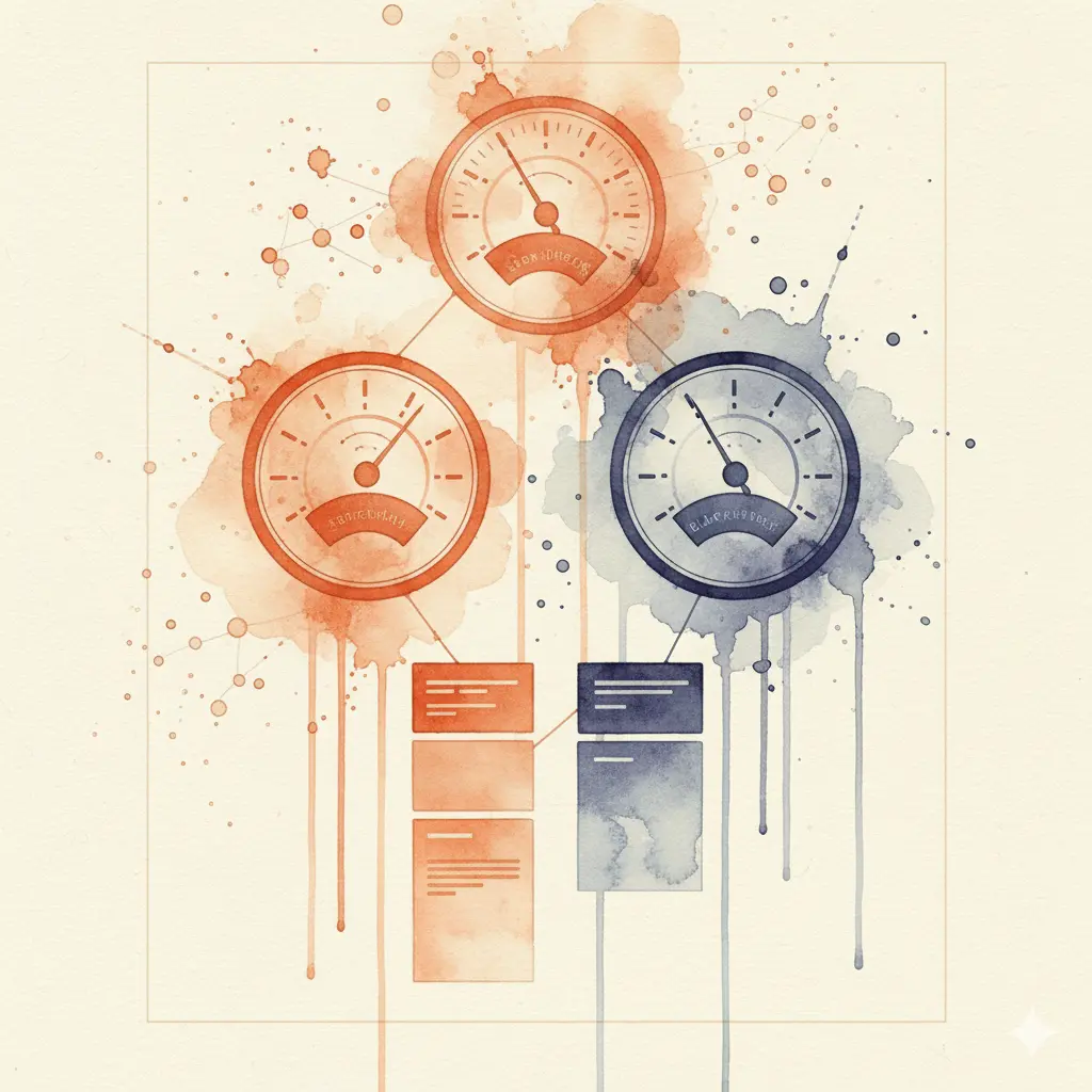 Abstract watercolor visualization of reputation monitoring dashboard with scattered data points
