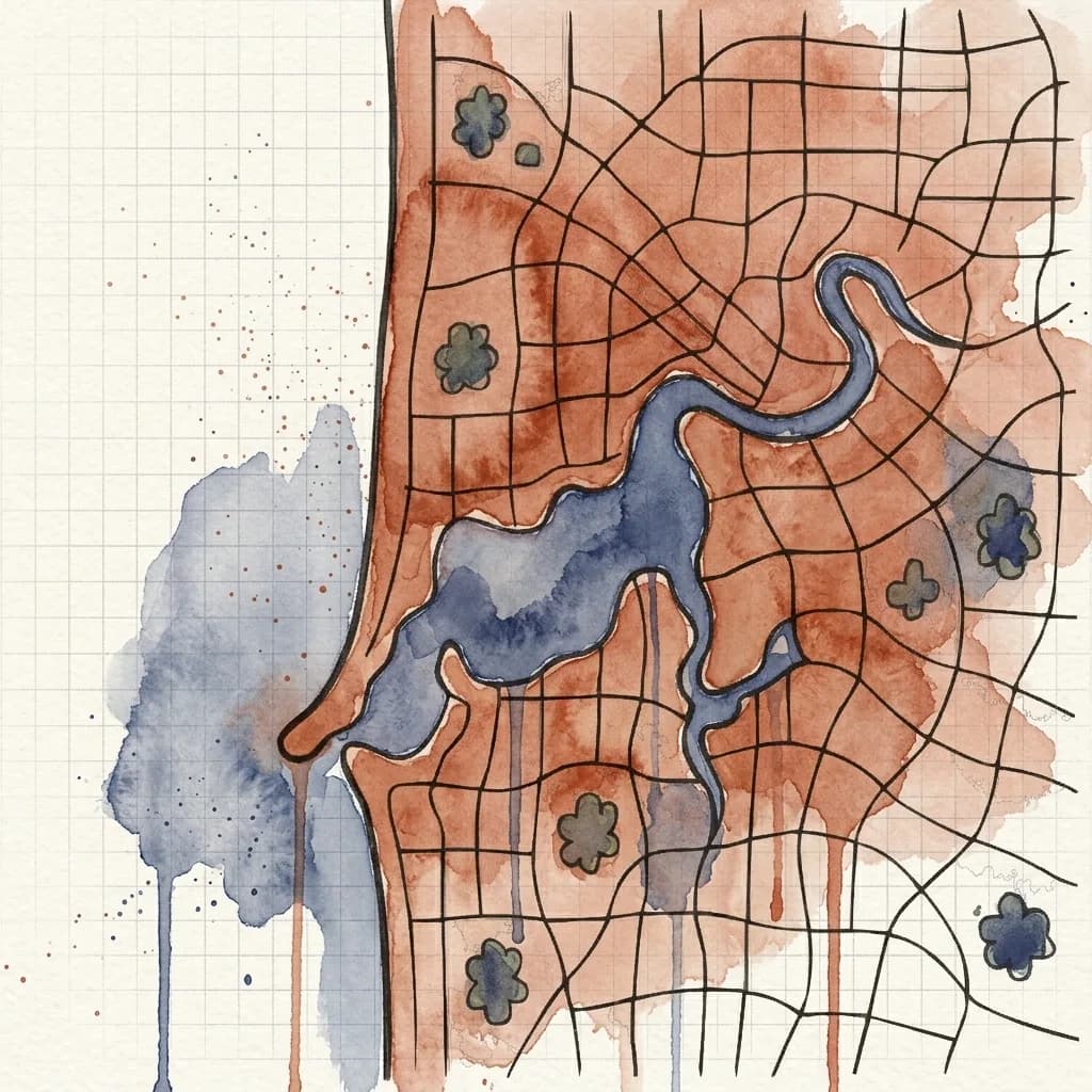 Watercolor map illustration of Perth, Western Australia